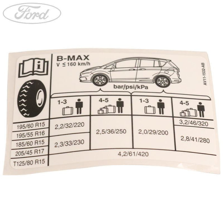 Original Ford B-MAX 2012-2017 Reifen Aufkleber 1831875