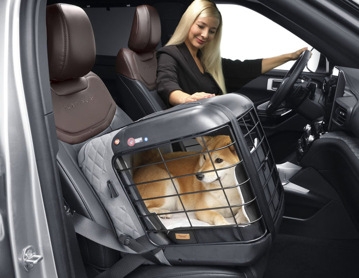 4pets®* Caree Transportbox für Katzen&Hunde, Beifahrer- oder Rücksitz, Cool Grey