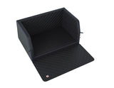 padsforall®* Autohundebett Schwarzes Polyurethan (PU)-Leder mit blauer Bordierung, Größe: M