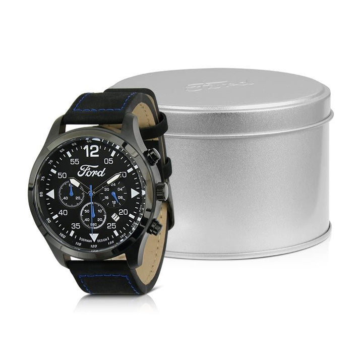 Ford Basic Armbanduhr Chronograph mit Lederarmband 10 ATM