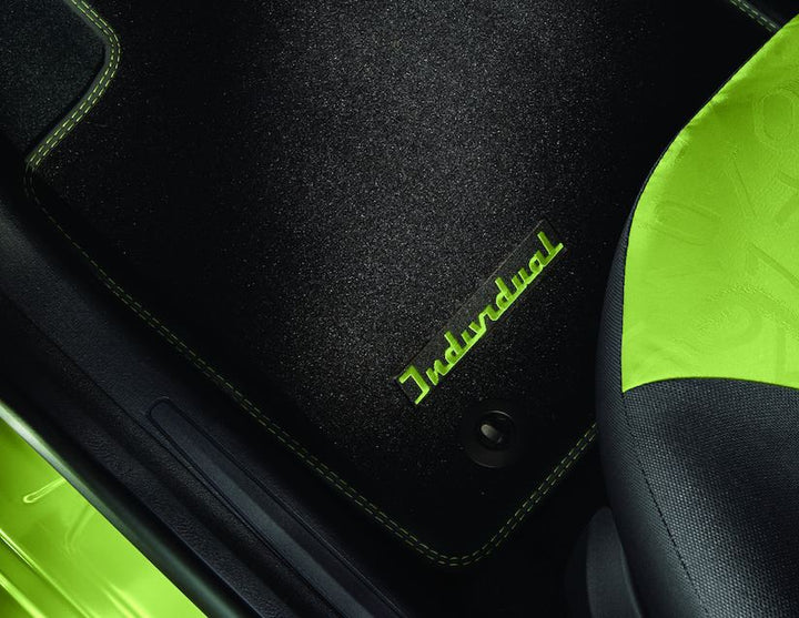 Original Ford Ka 2008-2016 Velours-Teppichfußmatten hinten, schwarz, Naht grün