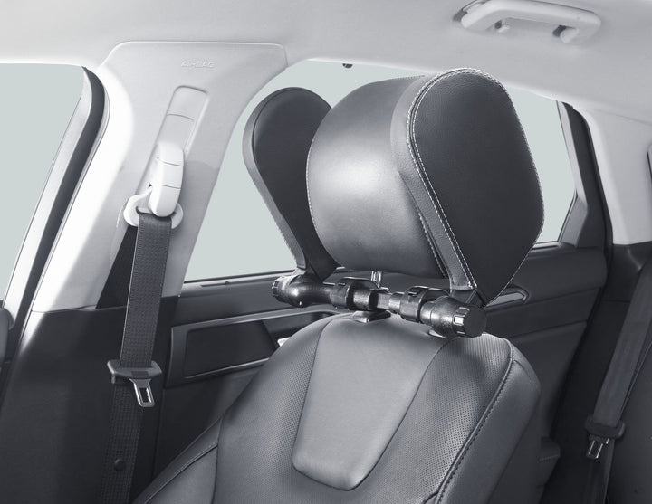 ACV* Schlaf-Kopfstütze schwarzes PVC-Leder mit silbernem Gestänge