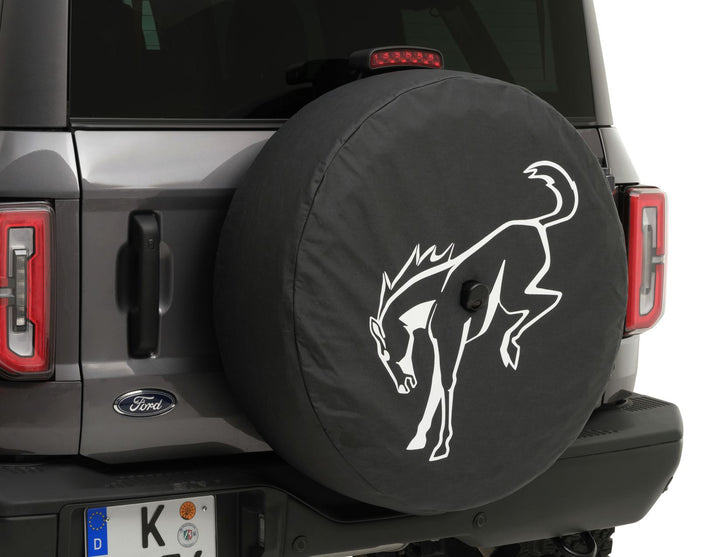 Original Ford Bronco Reserveradabdeckung schwarz mit weißem Bronco Pony Logo