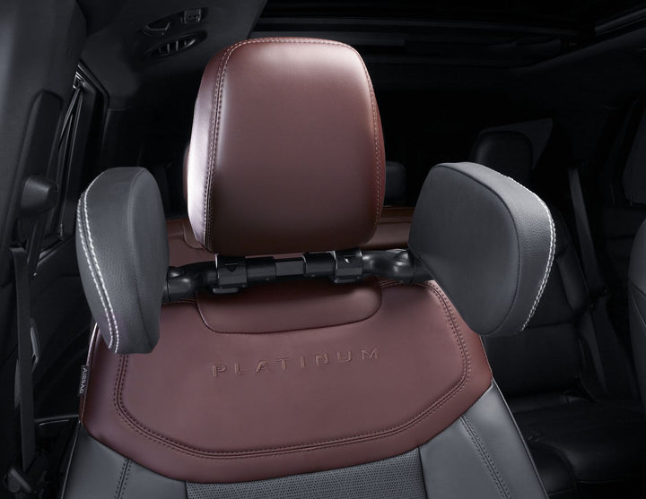 ACV* Schlaf-Kopfstütze schwarzes PVC-Leder mit silbernem Gestänge