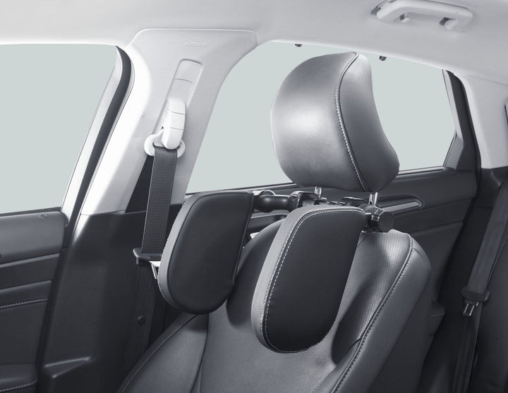 ACV* Schlaf-Kopfstütze schwarzes PVC-Leder mit silbernem Gestänge