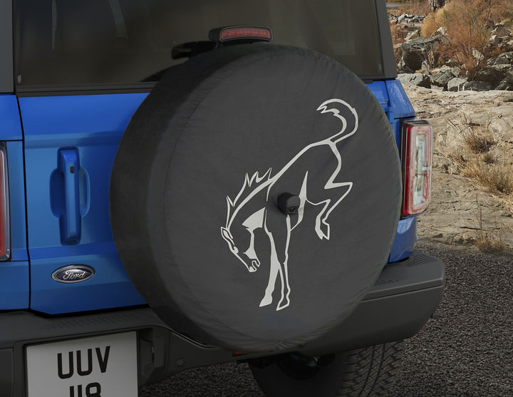Original Ford Bronco Reserveradabdeckung schwarz mit weißem Bronco Pony Logo