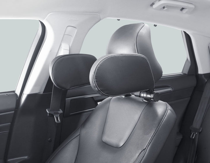 ACV* Schlaf-Kopfstütze schwarzes PVC-Leder mit silbernem Gestänge