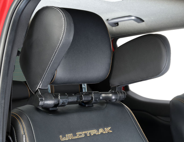 ACV* Schlaf-Kopfstütze schwarzes PVC-Leder mit silbernem Gestänge