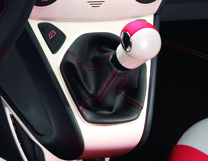 Original Ford Ka 2008-2016 Schaltknauf weiß mit rotem Leder-Einsatz
