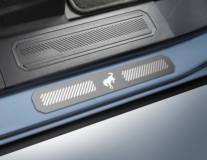 Original Ford Bronco Einstiegszierleisten vorne und hinten, mit Bronco Pony Logo