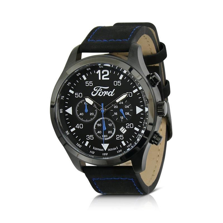 Ford Basic Armbanduhr Chronograph mit Lederarmband 10 ATM