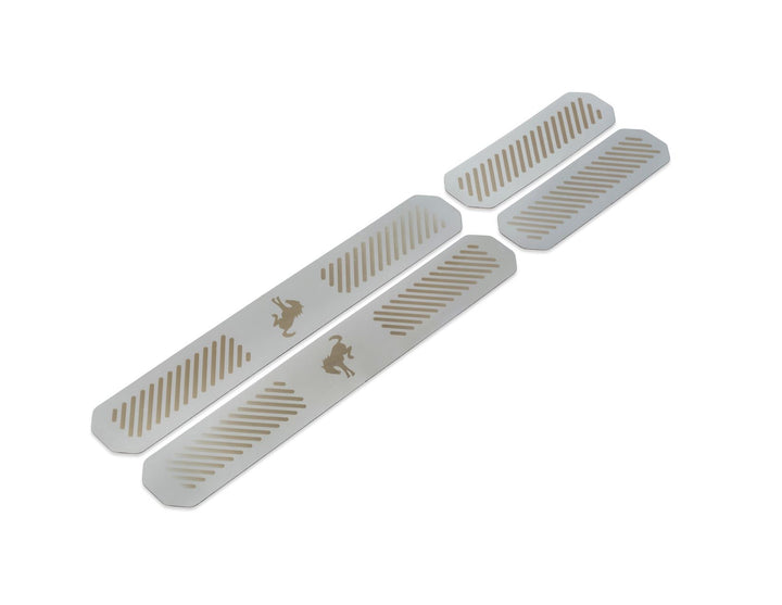 Original Ford Bronco Einstiegszierleisten vorne und hinten, mit Bronco Pony Logo