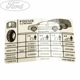 Original Ford Focus Reifendruck Hinweis Aufkleber 1494039