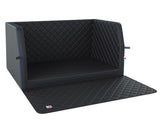 padsforall®* Autohundebett Schwarzes Polyurethan (PU)-Leder mit blauer Bordierung, Größe: M