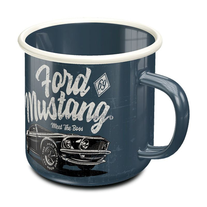 Ford Mustang Meet The Boss Retro Emaille Tasse Blau