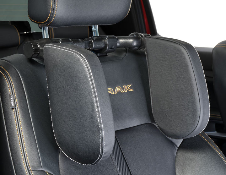 ACV* Schlaf-Kopfstütze schwarzes PVC-Leder mit silbernem Gestänge