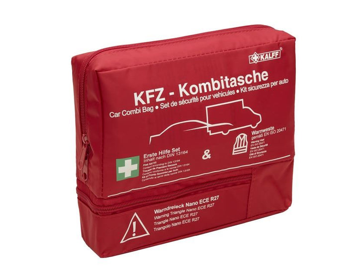 Kalff* Premium Erste-Hilfe-Ausrüstung in roter Nylontasche, Nano „Trio“