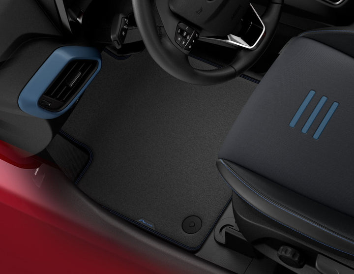 Original Ford Transit/Tourneo Courier Teppichfußmatten vorne, schwarz, Naht blau