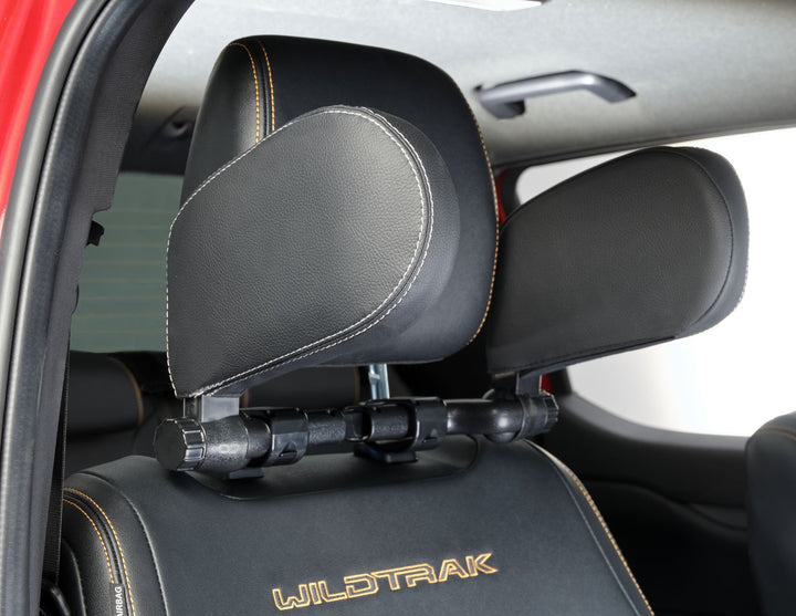 ACV* Schlaf-Kopfstütze schwarzes PVC-Leder mit silbernem Gestänge